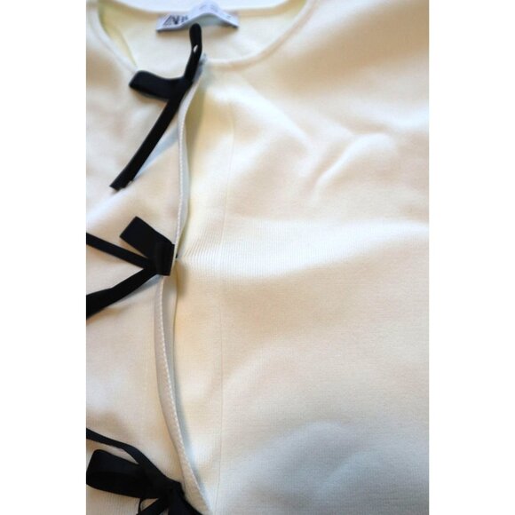 ZARA White Knit Dress Black Bows Coquette Soft Girl Twee Aesthetic - Picture 5 of 8